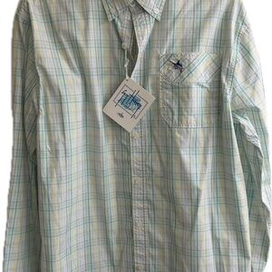 Guy Harvey Mint Green, Light Gray & Pale Yellow Plaid Button-Down Shirt